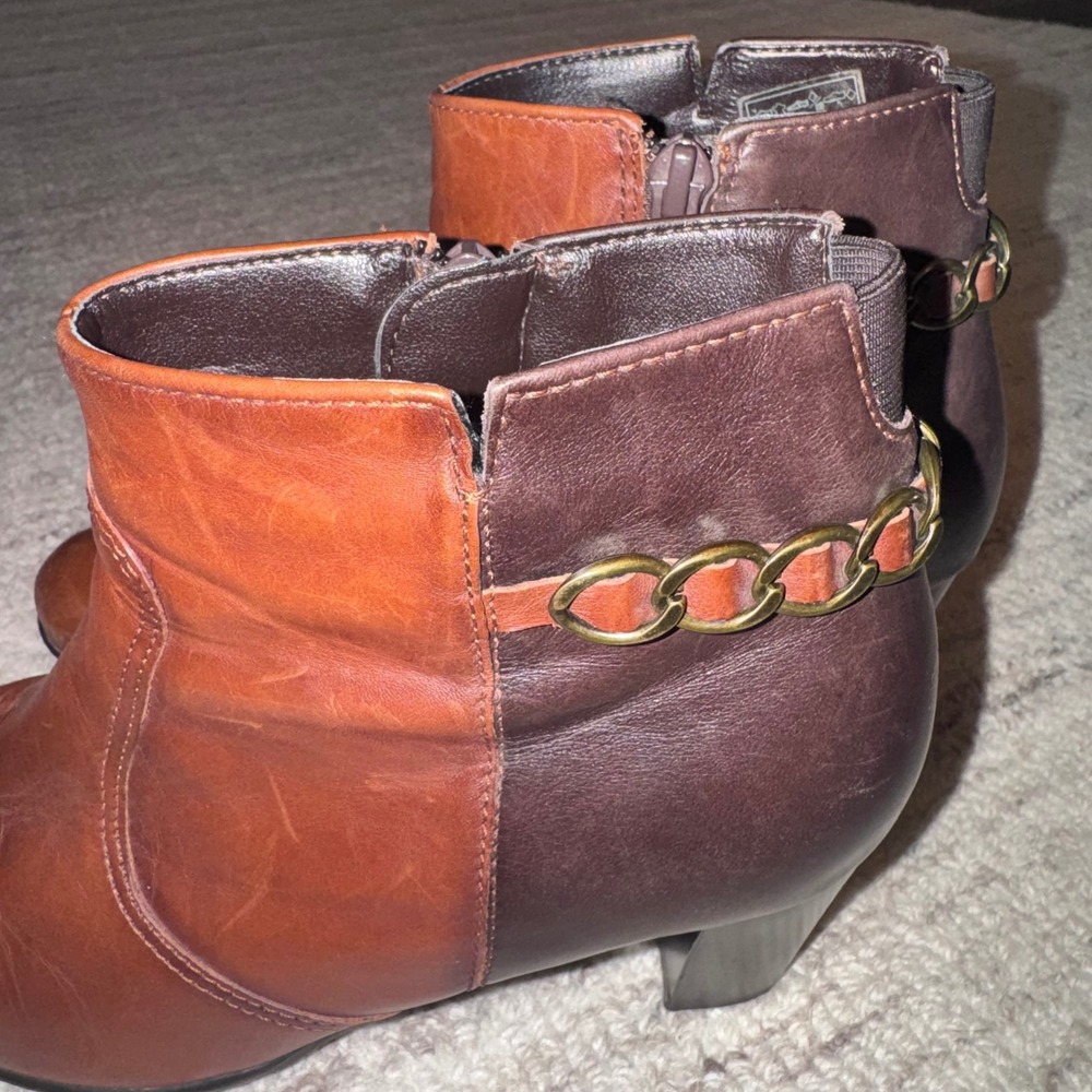 Luftpolster Two Tone Leather Bootie Gold Chain Side Zip6.5 EUR 37 - Picture 4 of 7